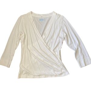 Nomadic Traders White V-Neck 3/4 Sleeve Cotton Blouse Size Small